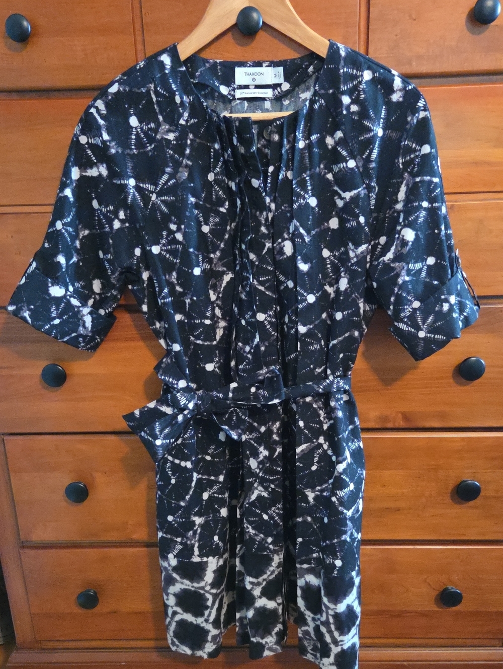 Thakoon Black and White Abstract Tie-Waist Dress